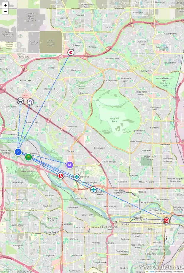 Daily accessibility map for 8540 34 AV NW, Calgary showing nearby schools, grocery stores, parks, LRT stations and nearby amenities