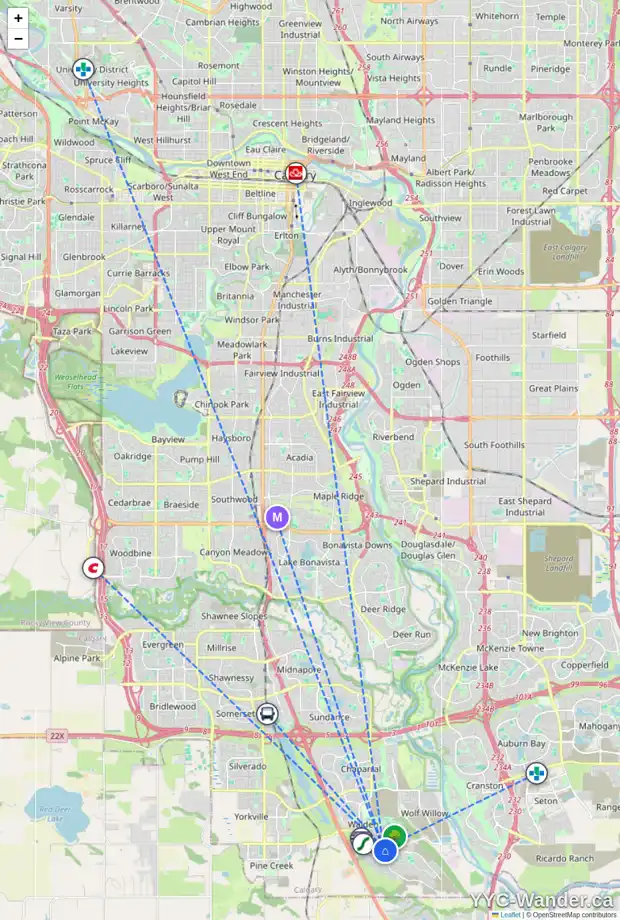 Daily accessibility map for 222 LEGACY ME SE, Calgary showing nearby schools, grocery stores, parks, LRT stations and nearby amenities