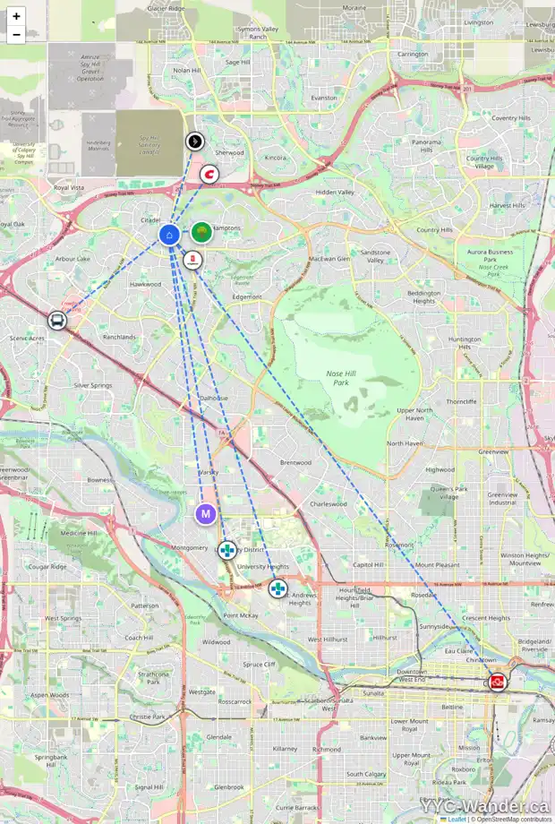 Daily accessibility map for 41 CITADEL CL NW, Calgary showing nearby schools, grocery stores, parks, LRT stations and nearby amenities