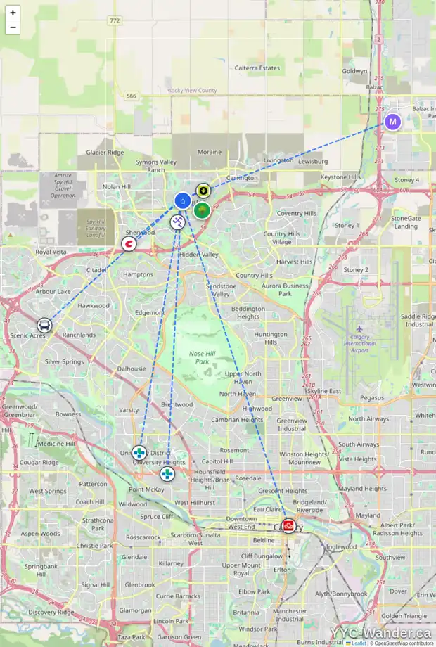 Daily accessibility map for 161 EVANSRIDGE VW NW, Calgary showing nearby schools, grocery stores, parks, LRT stations and nearby amenities