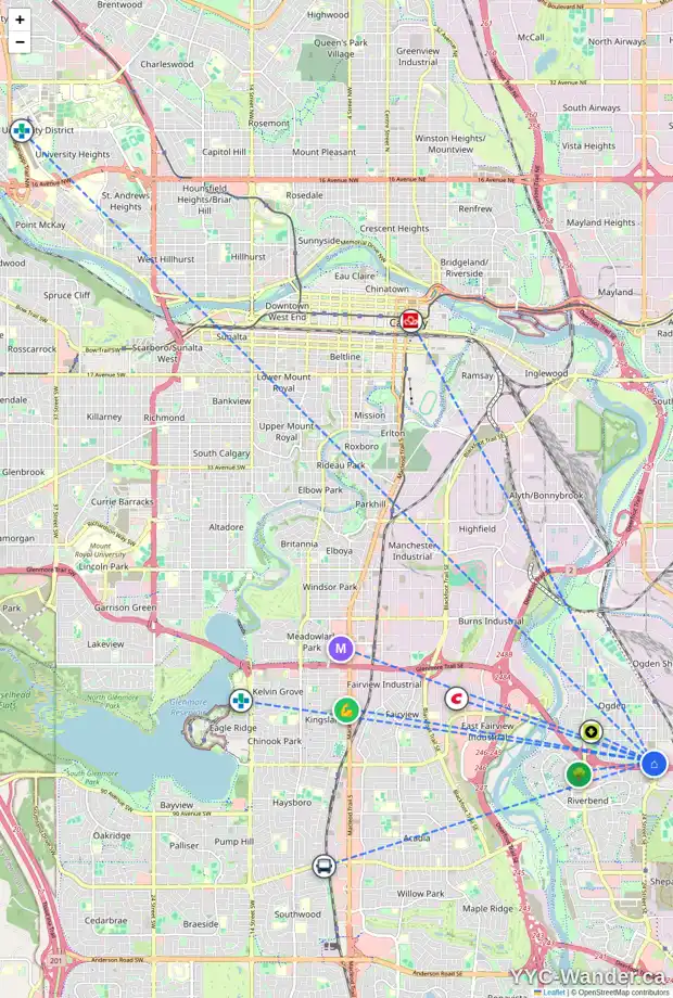 Daily accessibility map for 8040 25 ST SE, Calgary showing nearby schools, grocery stores, parks, LRT stations and nearby amenities