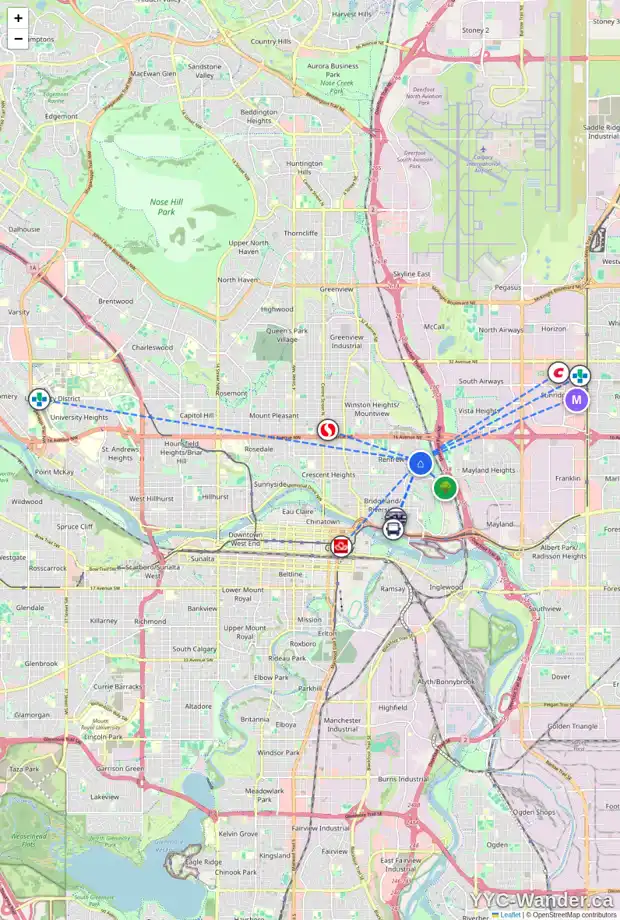 Daily accessibility map for 1 1302 RUSSELL RD NE, Calgary showing nearby schools, grocery stores, parks, LRT stations and nearby amenities