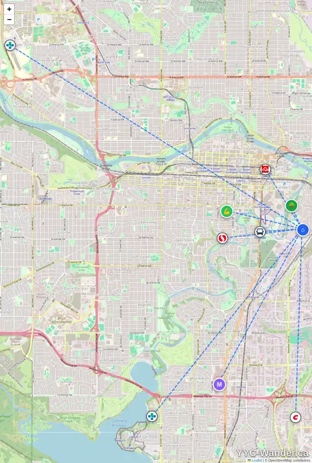 Daily accessibility map for 742 24 AV SE, Calgary showing nearby schools, grocery stores, parks, LRT stations and nearby amenities