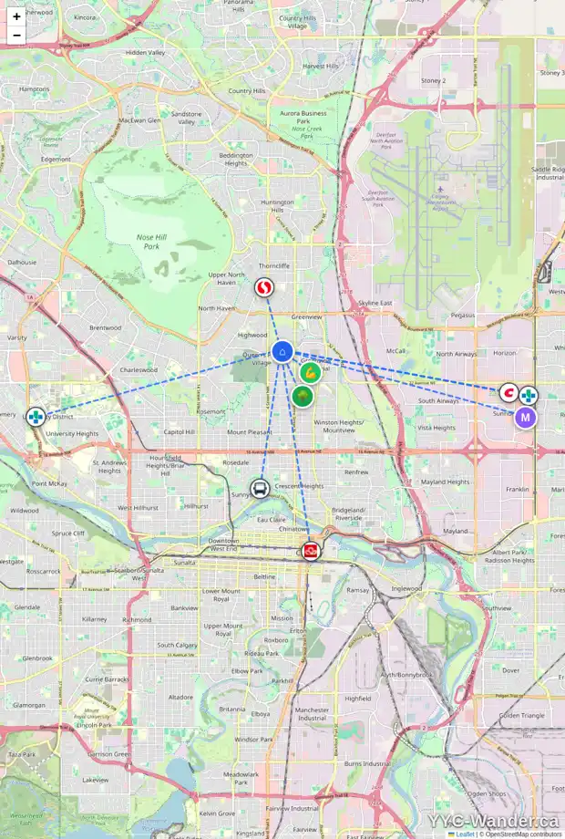 Daily accessibility map for 4019 2 ST NW, Calgary showing nearby schools, grocery stores, parks, LRT stations and nearby amenities