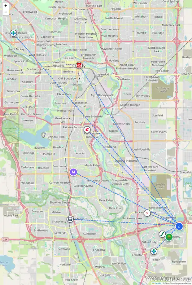 Daily accessibility map for 48 MARQUIS GD SE, Calgary showing nearby schools, grocery stores, parks, LRT stations and nearby amenities