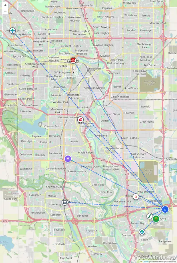 Daily accessibility map for 22 MARQUIS GD SE, Calgary showing nearby schools, grocery stores, parks, LRT stations and nearby amenities