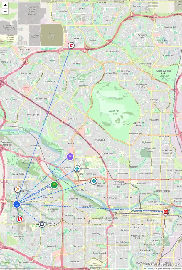 Daily accessibility map for 295 ASPEN ACRES MR SW, Calgary showing nearby schools, grocery stores, parks, LRT stations and nearby amenities