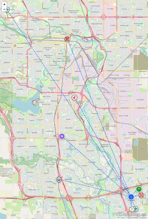 Daily accessibility map for 6 AUBURN SOUND CL SE, Calgary showing nearby schools, grocery stores, parks, LRT stations and nearby amenities
