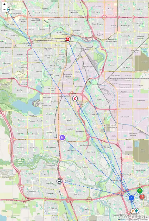 Daily accessibility map for 46 AUBURN SOUND CL SE, Calgary showing nearby schools, grocery stores, parks, LRT stations and nearby amenities