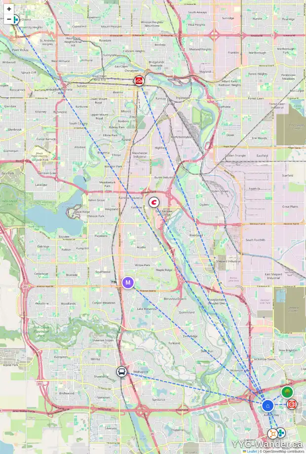 Daily accessibility map for 86 AUBURN SOUND CL SE, Calgary showing nearby schools, grocery stores, parks, LRT stations and nearby amenities
