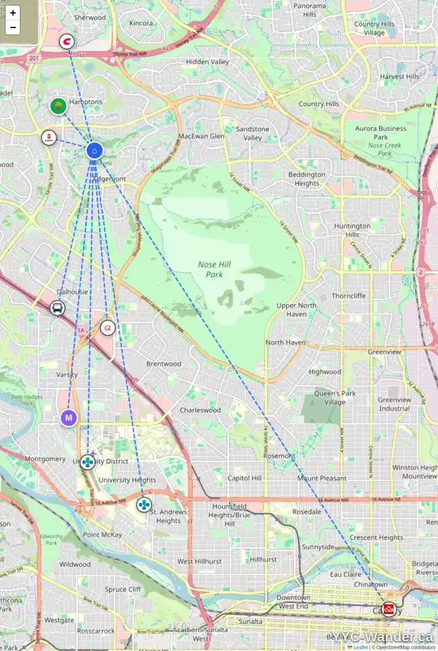Daily accessibility map for 4210 EDGEVALLEY LD NW, Calgary showing nearby schools, grocery stores, parks, LRT stations and nearby amenities