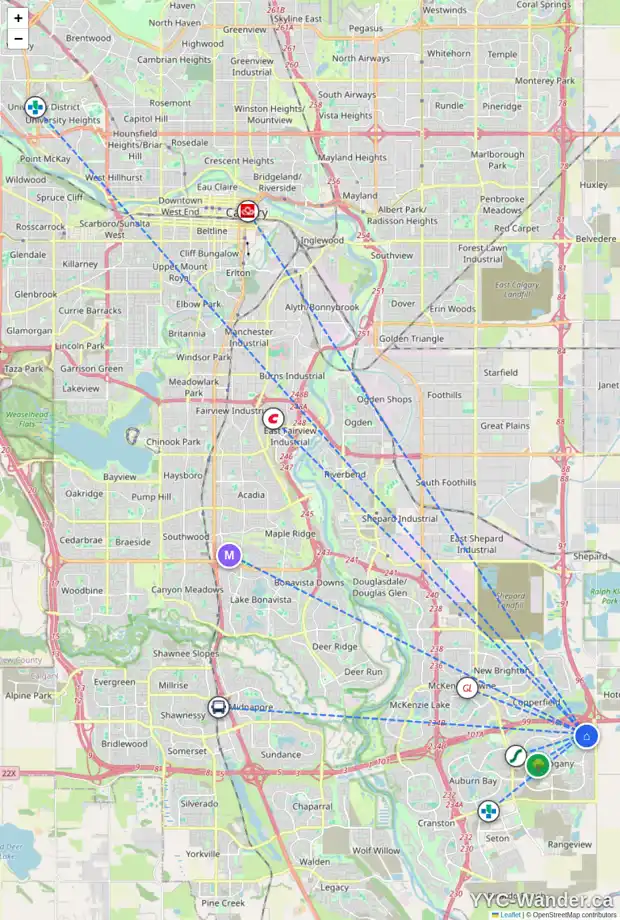 Daily accessibility map for 119 MARQUIS GR SE, Calgary showing nearby schools, grocery stores, parks, LRT stations and nearby amenities