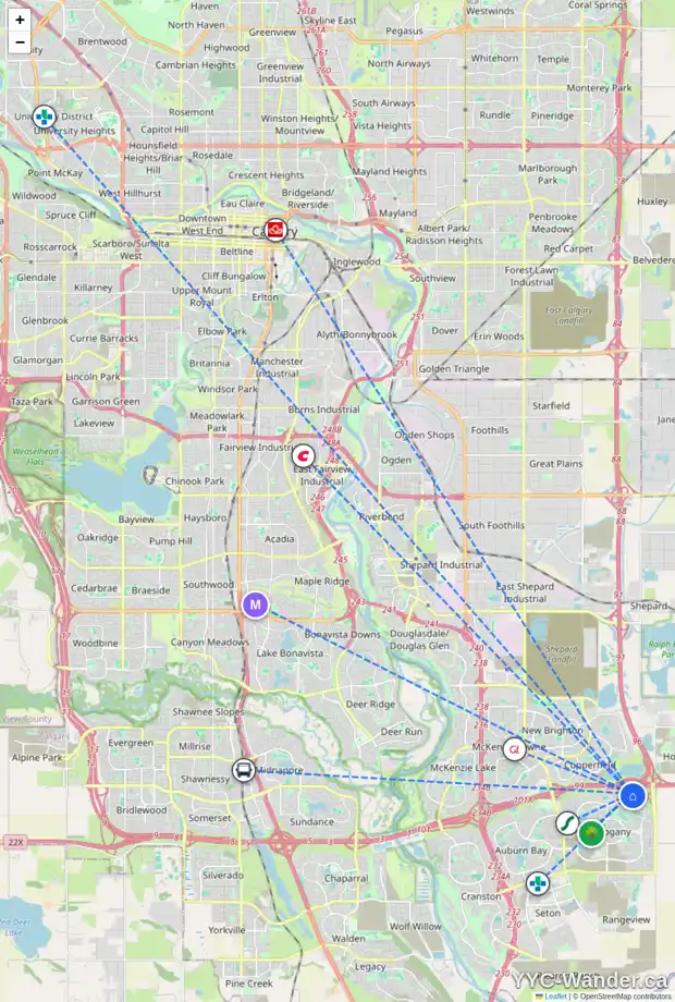 Daily accessibility map for 106 MARQUIS HT SE, Calgary showing nearby schools, grocery stores, parks, LRT stations and nearby amenities