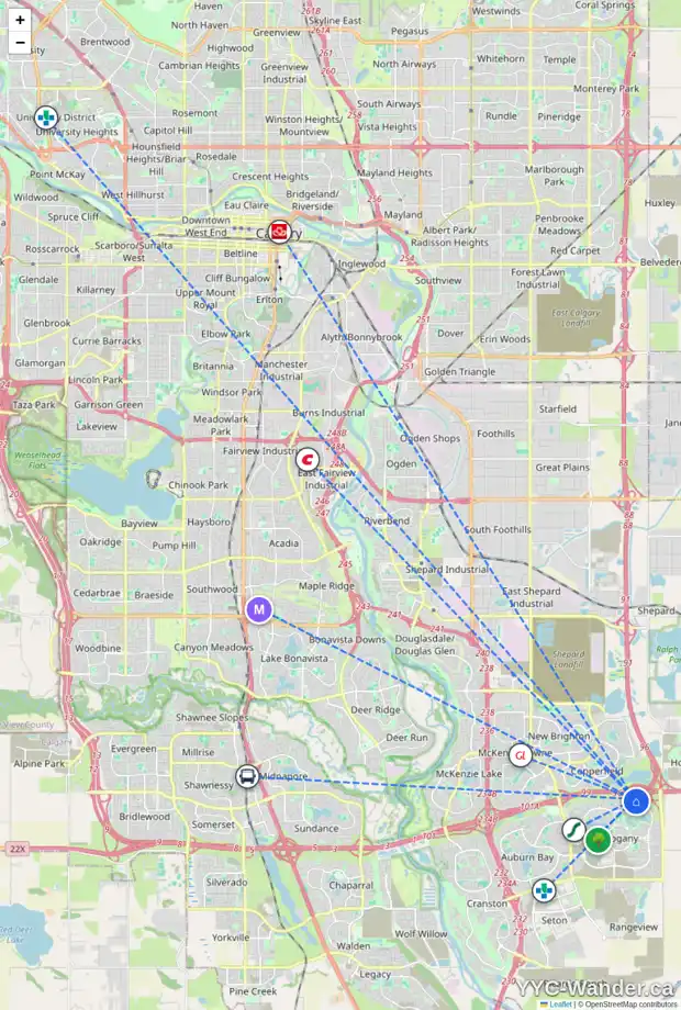 Daily accessibility map for 154 MARQUIS HT SE, Calgary showing nearby schools, grocery stores, parks, LRT stations and nearby amenities