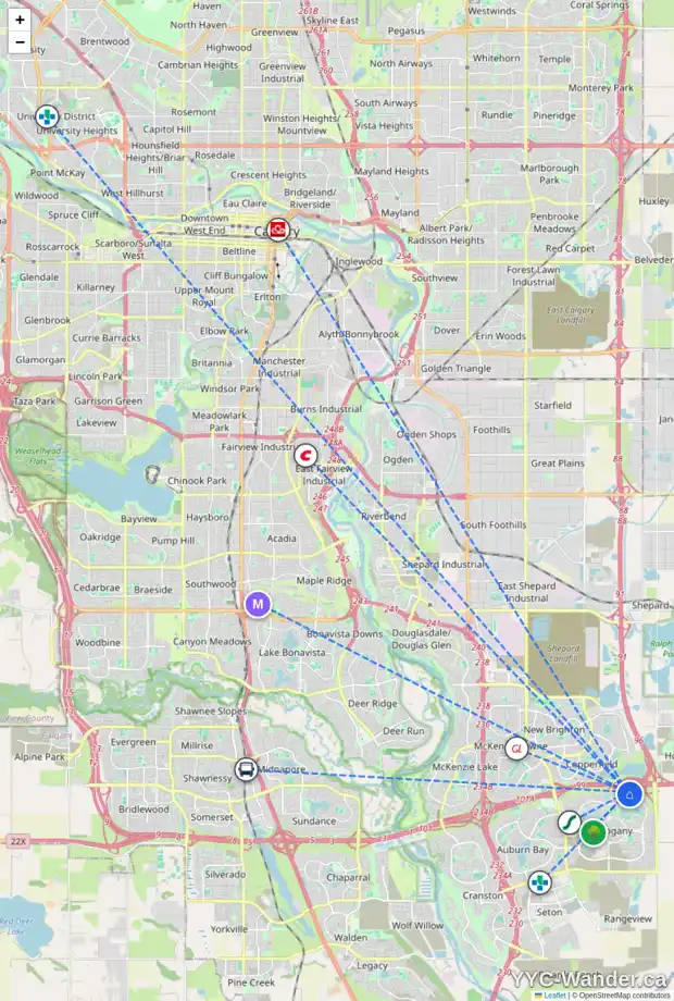 Daily accessibility map for 174 MARQUIS HT SE, Calgary showing nearby schools, grocery stores, parks, LRT stations and nearby amenities
