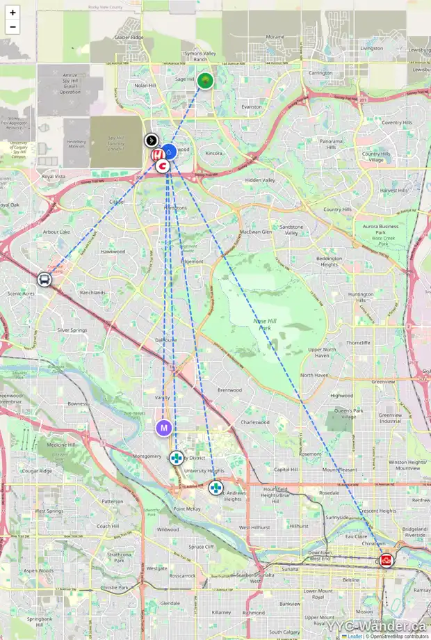 Daily accessibility map for 306 SHERWOOD PL NW, Calgary showing nearby schools, grocery stores, parks, LRT stations and nearby amenities