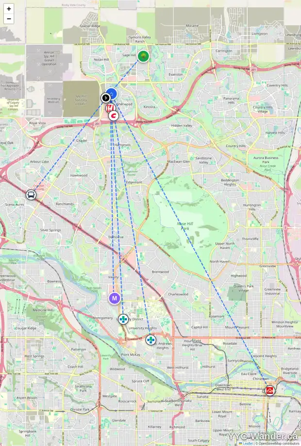 Daily accessibility map for 188 SHERVIEW GV NW, Calgary showing nearby schools, grocery stores, parks, LRT stations and nearby amenities