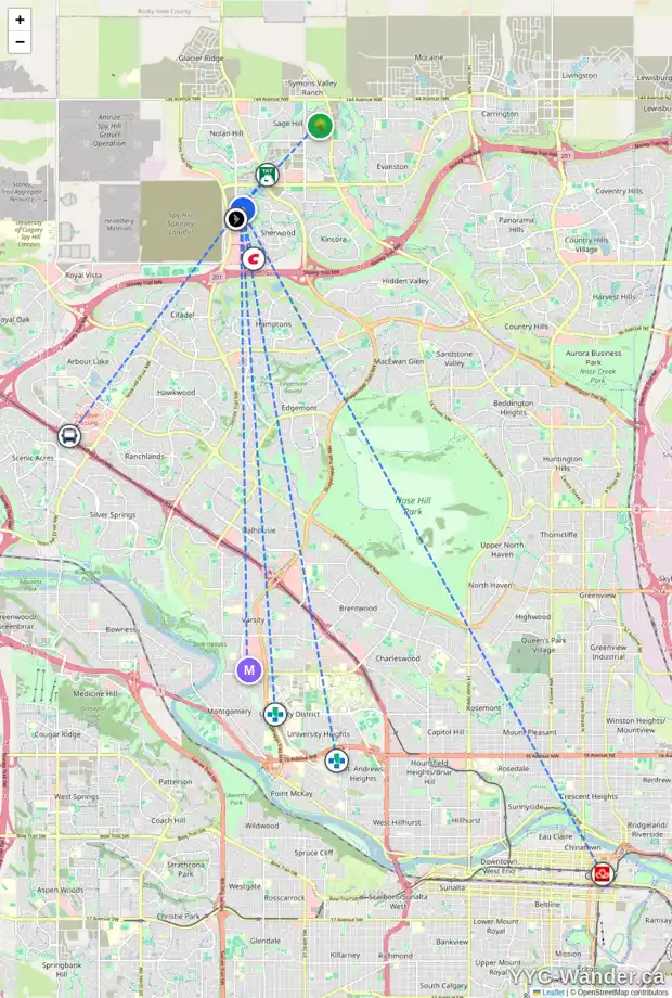 Daily accessibility map for 135 SHERVIEW GV NW, Calgary showing nearby schools, grocery stores, parks, LRT stations and nearby amenities