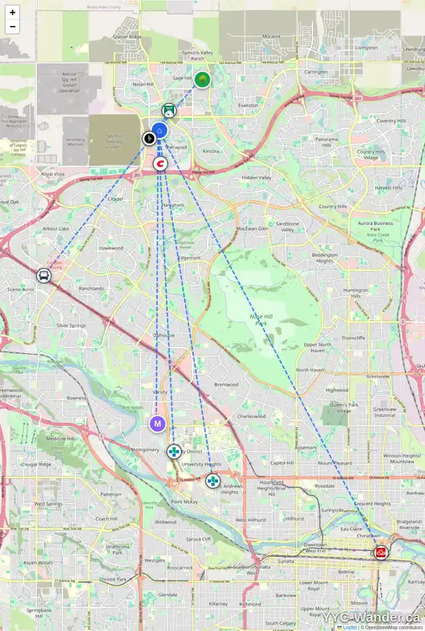 Daily accessibility map for 259 SHERVIEW GV NW, Calgary showing nearby schools, grocery stores, parks, LRT stations and nearby amenities