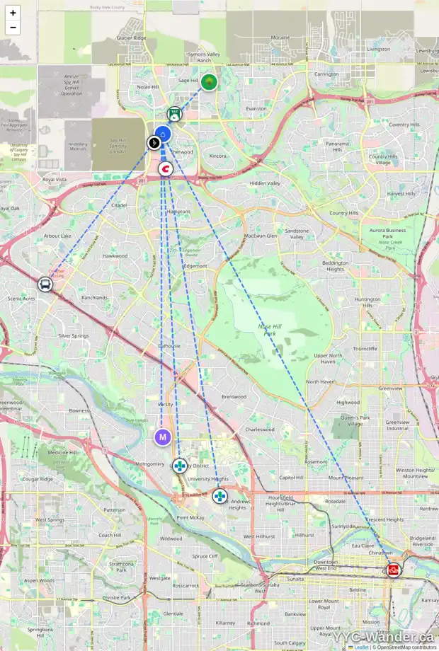 Daily accessibility map for 275 SHERVIEW GV NW, Calgary showing nearby schools, grocery stores, parks, LRT stations and nearby amenities