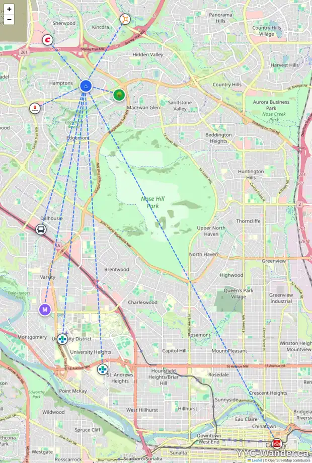 Daily accessibility map for 61 HAMPSTEAD GR NW, Calgary showing nearby schools, grocery stores, parks, LRT stations and nearby amenities
