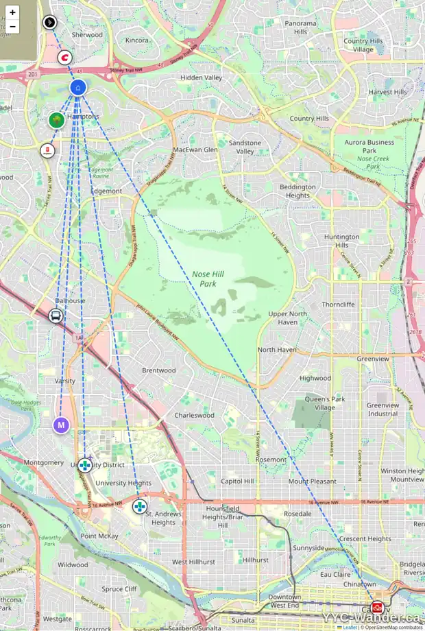 Daily accessibility map for 4580 HAMPTONS WY NW, Calgary showing nearby schools, grocery stores, parks, LRT stations and nearby amenities