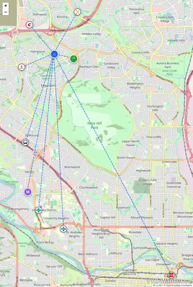 Daily accessibility map for 120 HAMPSTEAD GR NW, Calgary showing nearby schools, grocery stores, parks, LRT stations and nearby amenities
