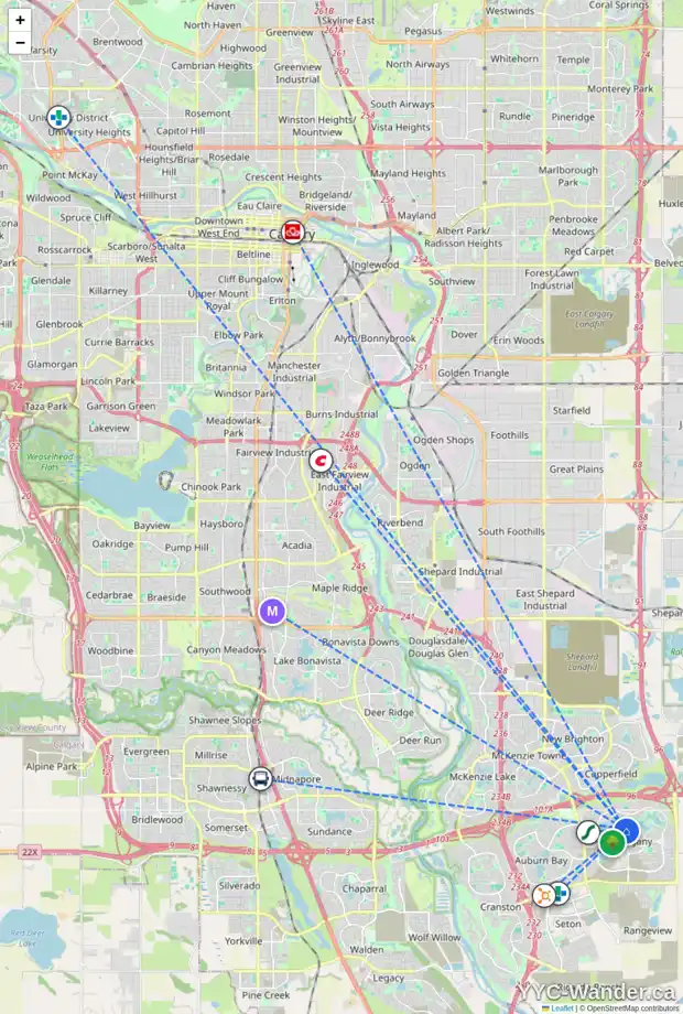 Daily accessibility map for 260 MAHOGANY LD SE, Calgary showing nearby schools, grocery stores, parks, LRT stations and nearby amenities