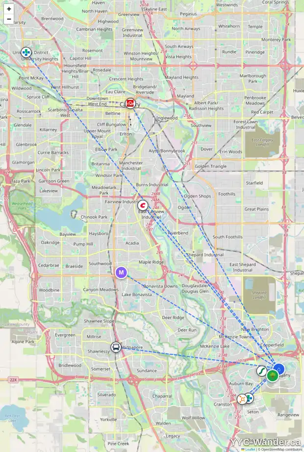 Daily accessibility map for 235 MAHOGANY LD SE, Calgary showing nearby schools, grocery stores, parks, LRT stations and nearby amenities
