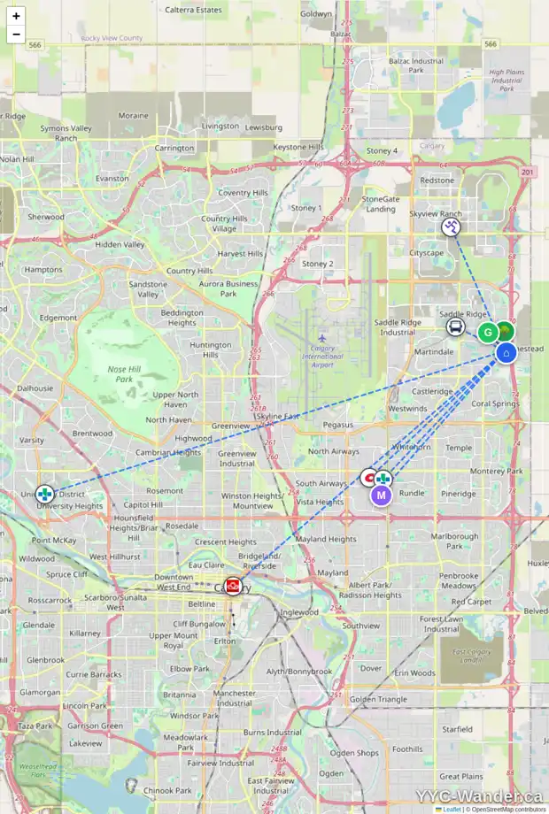 Daily accessibility map for 419 355 TARALAKE WY NE, Calgary showing nearby schools, grocery stores, parks, LRT stations and nearby amenities