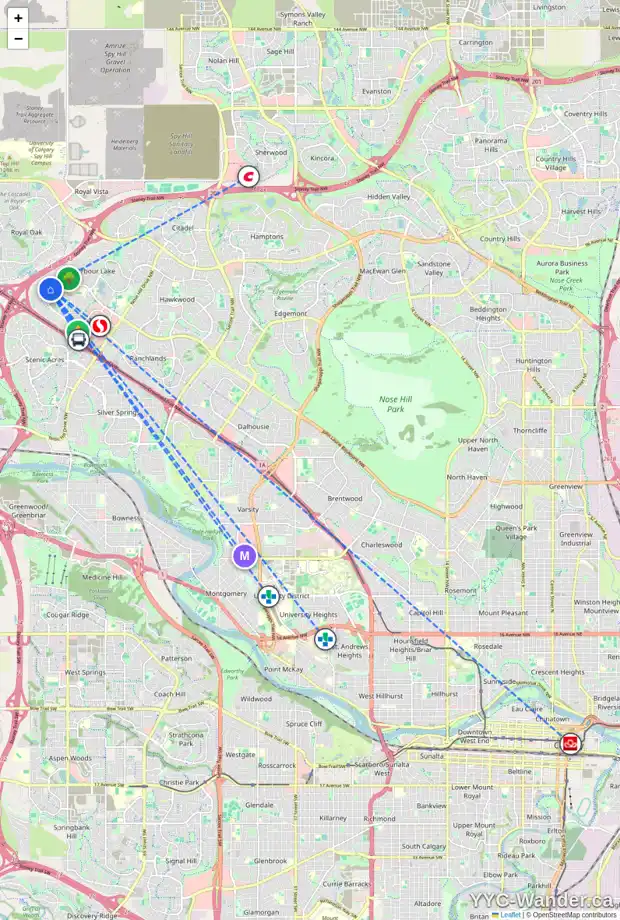 Daily accessibility map for 913 ARBOUR LAKE RD NW, Calgary showing nearby schools, grocery stores, parks, LRT stations and nearby amenities