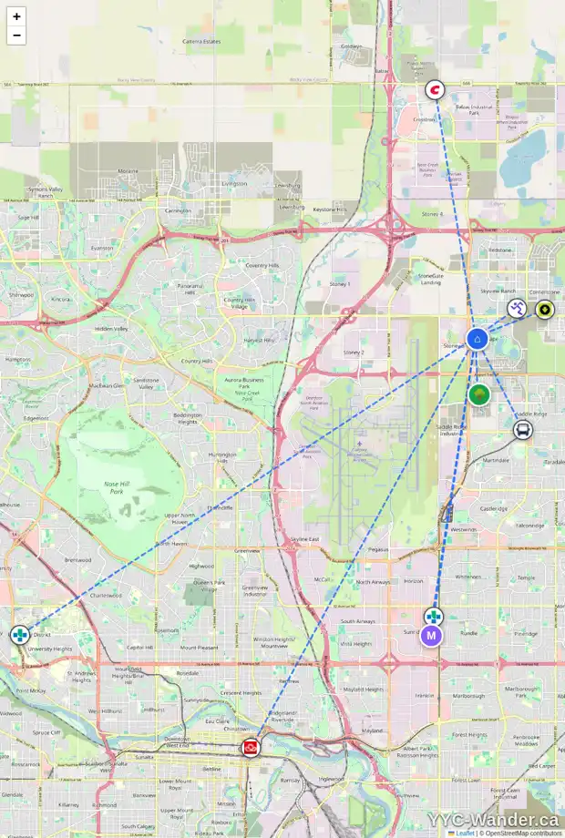 Daily accessibility map for 95 CITYSCAPE ST NE, Calgary showing nearby schools, grocery stores, parks, LRT stations and nearby amenities