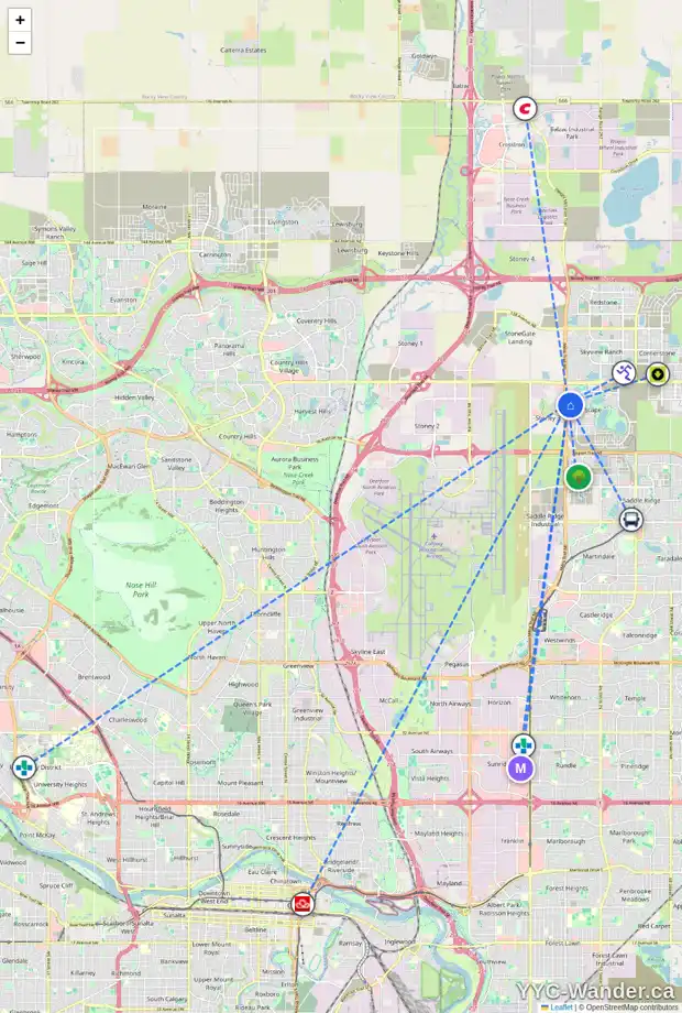 Daily accessibility map for 65 CITYSCAPE GD NE, Calgary showing nearby schools, grocery stores, parks, LRT stations and nearby amenities