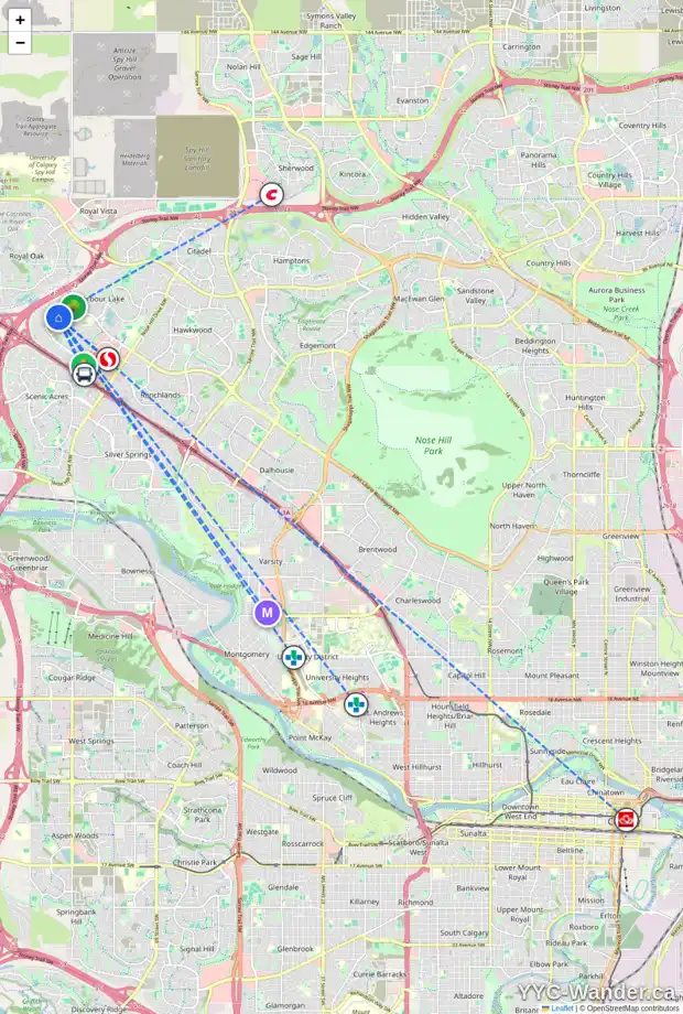 Daily accessibility map for 935 ARBOUR LAKE RD NW, Calgary showing nearby schools, grocery stores, parks, LRT stations and nearby amenities