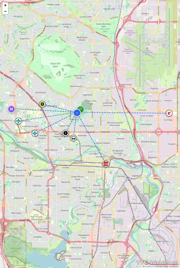 Daily accessibility map for 39 CAMBRIAN DR NW, Calgary showing nearby schools, grocery stores, parks, LRT stations and nearby amenities