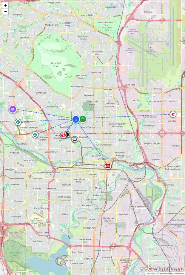 Daily accessibility map for 118 ROSERY DR NW, Calgary showing nearby schools, grocery stores, parks, LRT stations and nearby amenities