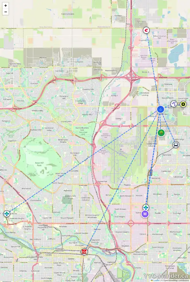 Daily accessibility map for 218 CITYSCAPE GD NE, Calgary showing nearby schools, grocery stores, parks, LRT stations and nearby amenities