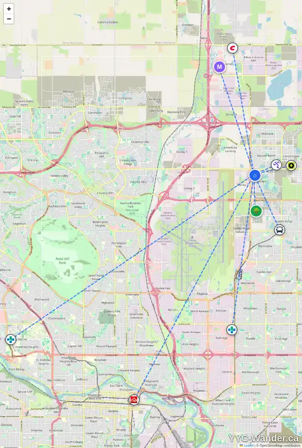 Daily accessibility map for 72 CITYSCAPE GV NE, Calgary showing nearby schools, grocery stores, parks, LRT stations and nearby amenities