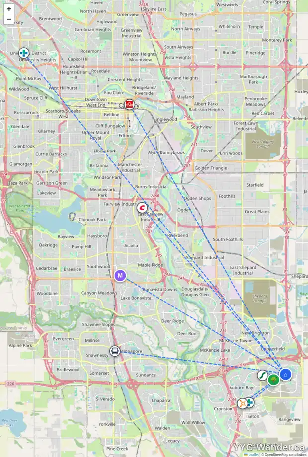 Daily accessibility map for 74 MASTERS AV SE, Calgary showing nearby schools, grocery stores, parks, LRT stations and nearby amenities