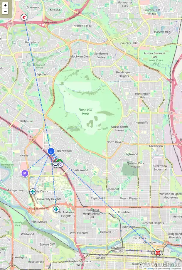 Daily accessibility map for 4412 BULYEA RD NW, Calgary showing nearby schools, grocery stores, parks, LRT stations and nearby amenities