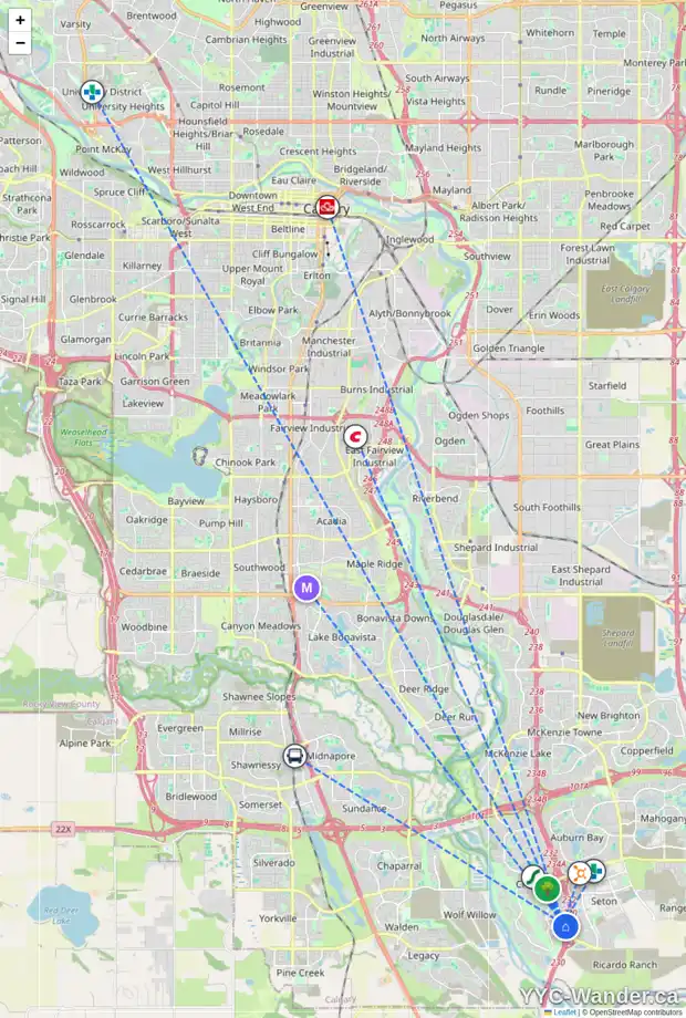Daily accessibility map for 209 CRANFORD PA SE, Calgary showing nearby schools, grocery stores, parks, LRT stations and nearby amenities
