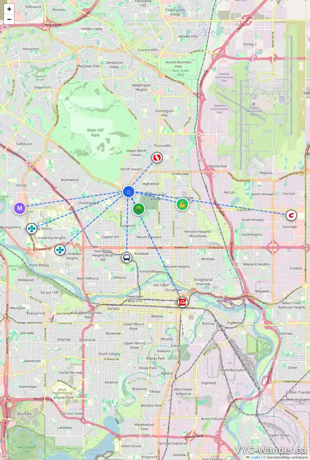 Daily accessibility map for 83 CHANCELLOR WY NW, Calgary showing nearby schools, grocery stores, parks, LRT stations and nearby amenities