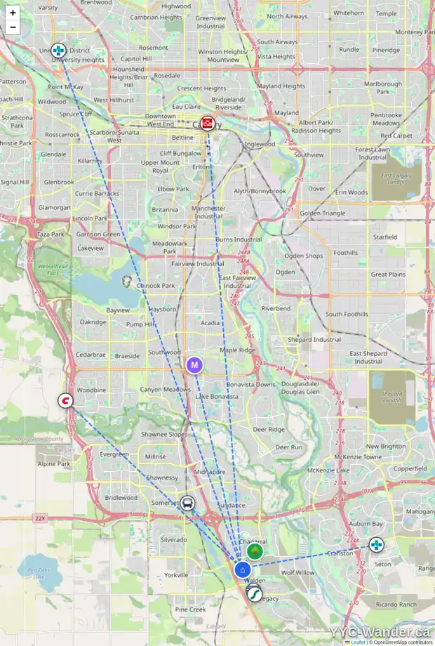 Daily accessibility map for 67 WALDEN WK SE, Calgary showing nearby schools, grocery stores, parks, LRT stations and nearby amenities
