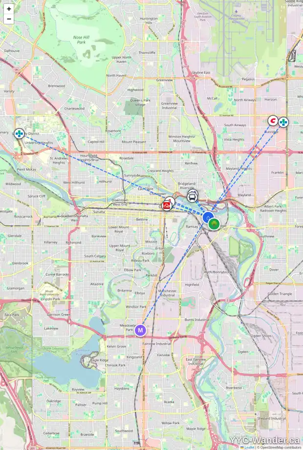 Daily accessibility map for 1326 8 AV SE, Calgary showing nearby schools, grocery stores, parks, LRT stations and nearby amenities