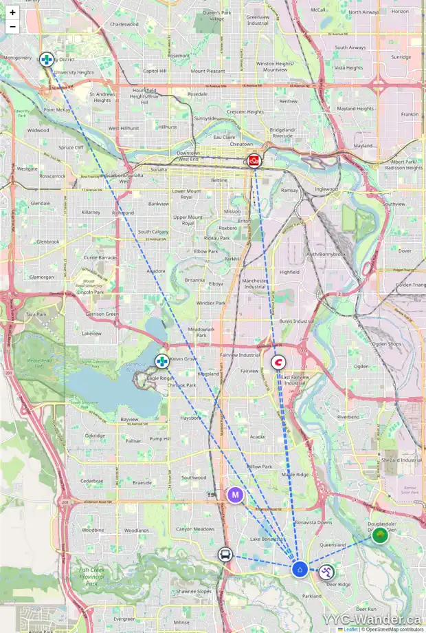 Daily accessibility map for 87 LAKE CRIMSON CL SE, Calgary showing nearby schools, grocery stores, parks, LRT stations and nearby amenities