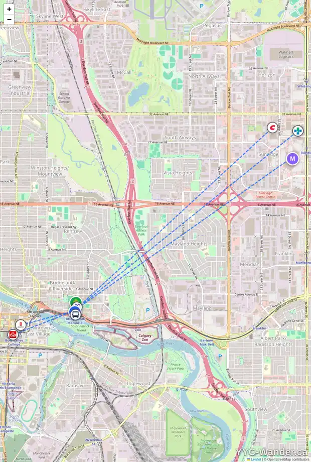 Daily accessibility map for 113 955 MCPHERSON RD NE, Calgary showing nearby schools, grocery stores, parks, LRT stations and nearby amenities