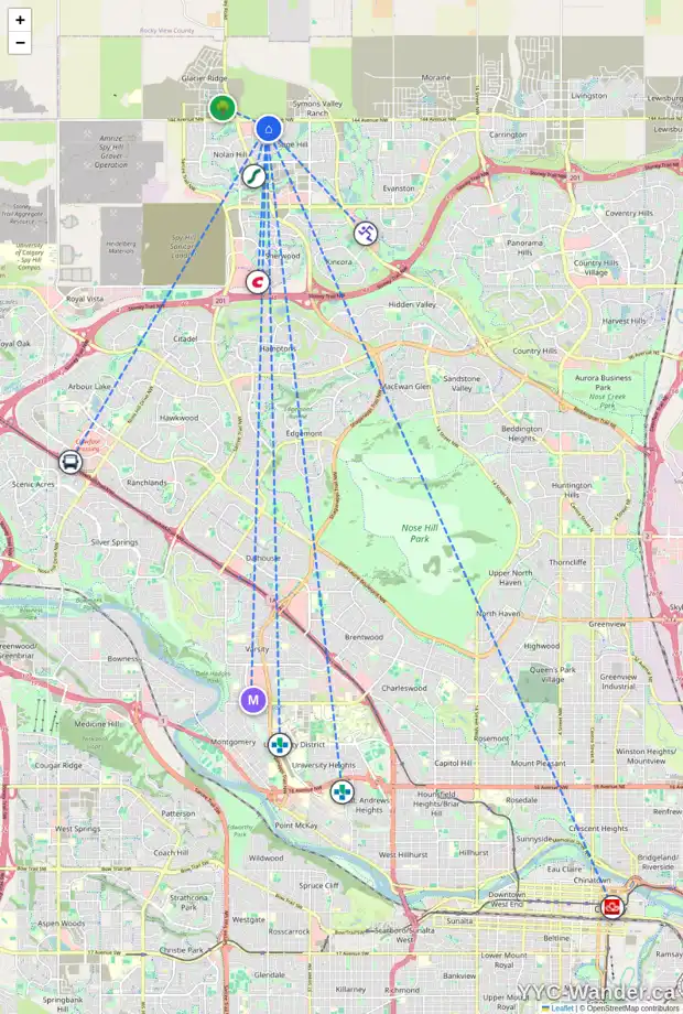 Daily accessibility map for 106 250 SAGE VALLEY RD NW, Calgary showing nearby schools, grocery stores, parks, LRT stations and nearby amenities