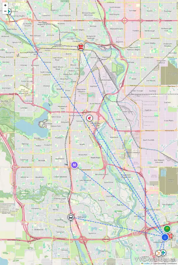 Daily accessibility map for 183 AUBURN MEADOWS CR SE, Calgary showing nearby schools, grocery stores, parks, LRT stations and nearby amenities