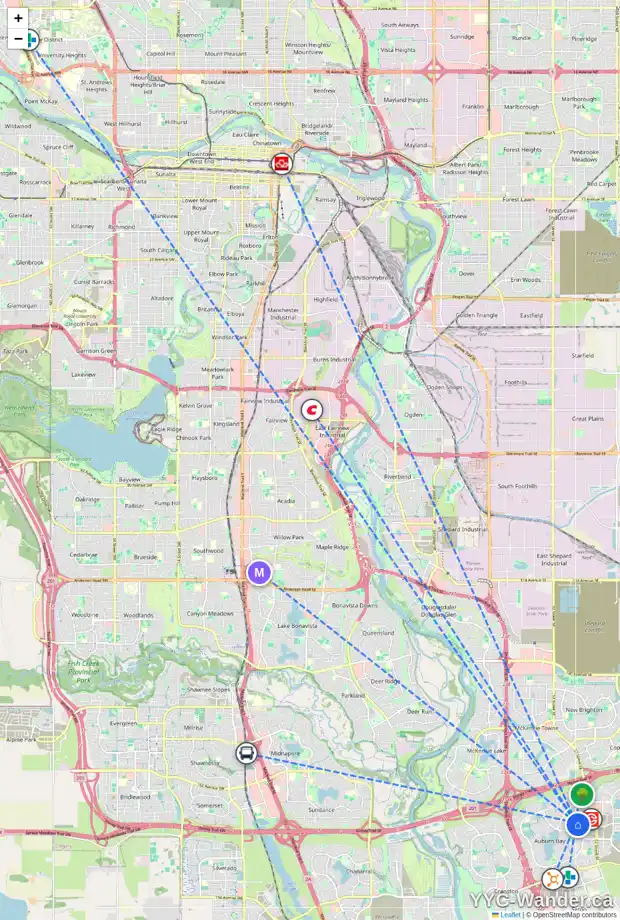 Daily accessibility map for 223 AUBURN MEADOWS CR SE, Calgary showing nearby schools, grocery stores, parks, LRT stations and nearby amenities