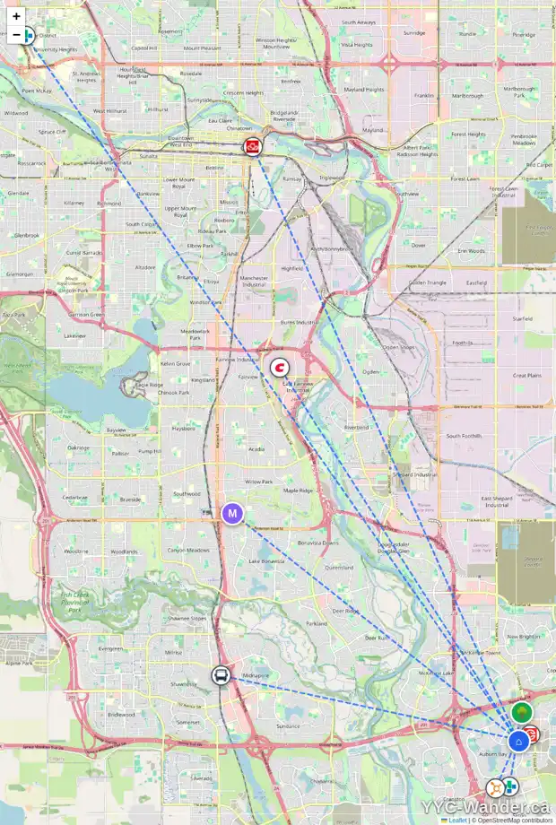 Daily accessibility map for 232 AUBURN MEADOWS CR SE, Calgary showing nearby schools, grocery stores, parks, LRT stations and nearby amenities